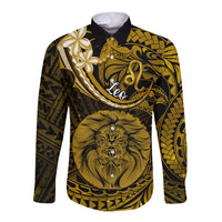 Polynesian Pride Leo Zodiac Long Sleeve Button Shirt Astrological Sign Tribal Plumeria Gold Galaxy - Wonder Print Shop