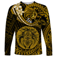 Polynesian Pride Leo Zodiac Long Sleeve Shirt Astrological Sign Tribal Plumeria Gold Galaxy - Wonder Print Shop