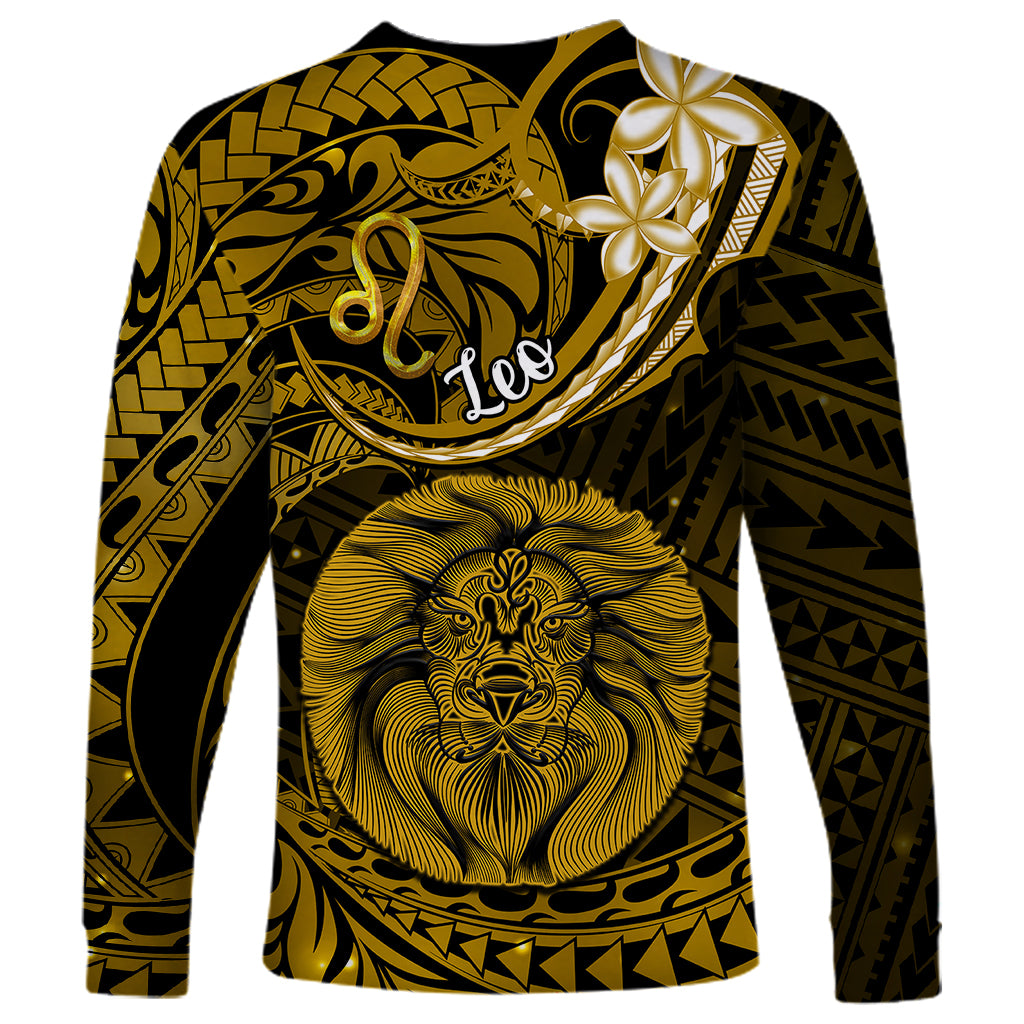Polynesian Pride Leo Zodiac Long Sleeve Shirt Astrological Sign Tribal Plumeria Gold Galaxy - Wonder Print Shop