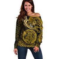 Polynesian Pride Leo Zodiac Off Shoulder Sweater Astrological Sign Tribal Plumeria Gold Galaxy - Wonder Print Shop