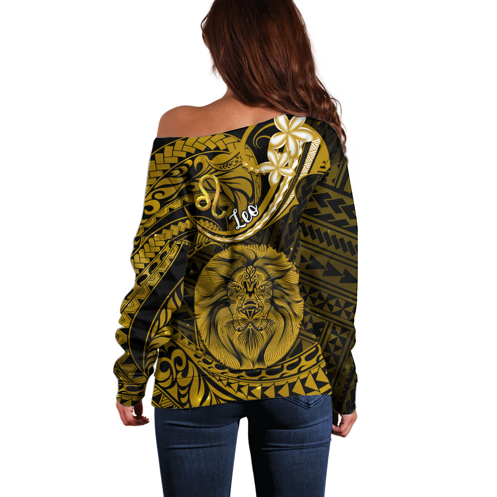 Polynesian Pride Leo Zodiac Off Shoulder Sweater Astrological Sign Tribal Plumeria Gold Galaxy - Wonder Print Shop