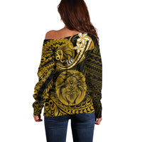 Polynesian Pride Leo Zodiac Off Shoulder Sweater Astrological Sign Tribal Plumeria Gold Galaxy - Wonder Print Shop