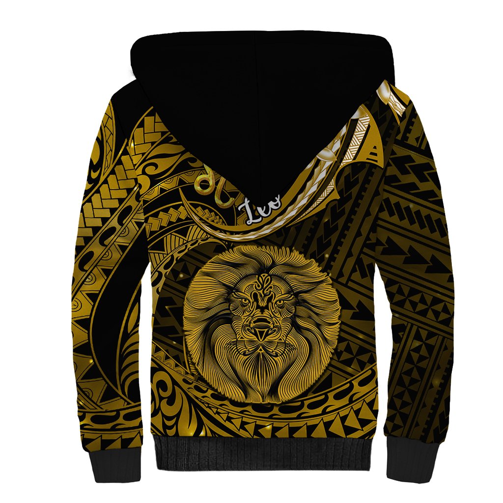 Polynesian Pride Leo Zodiac Sherpa Hoodie Astrological Sign Tribal Plumeria Gold Galaxy - Wonder Print Shop