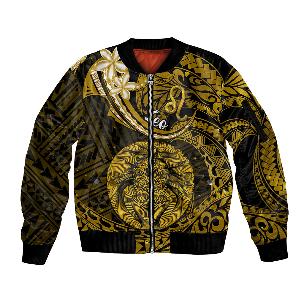 Polynesian Pride Leo Zodiac Sleeve Zip Bomber Jacket Astrological Sign Tribal Plumeria Gold Galaxy - Wonder Print Shop