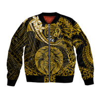 Polynesian Pride Leo Zodiac Sleeve Zip Bomber Jacket Astrological Sign Tribal Plumeria Gold Galaxy - Wonder Print Shop