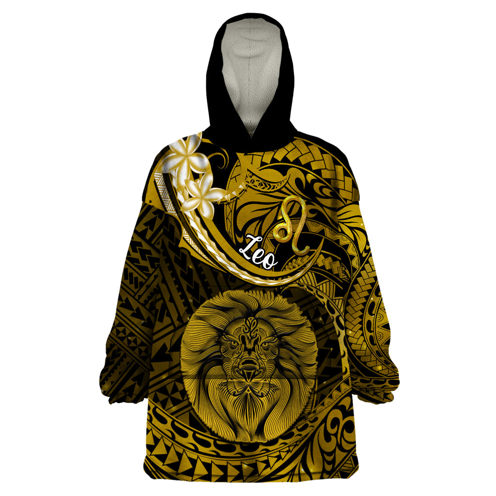 Polynesian Pride Leo Zodiac Wearable Blanket Hoodie Astrological Sign Tribal Plumeria Gold Galaxy - Wonder Print Shop