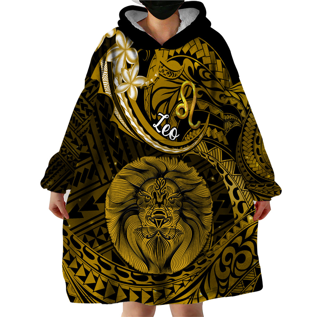 Polynesian Pride Leo Zodiac Wearable Blanket Hoodie Astrological Sign Tribal Plumeria Gold Galaxy - Wonder Print Shop