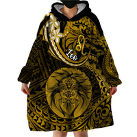 Polynesian Pride Leo Zodiac Wearable Blanket Hoodie Astrological Sign Tribal Plumeria Gold Galaxy - Wonder Print Shop