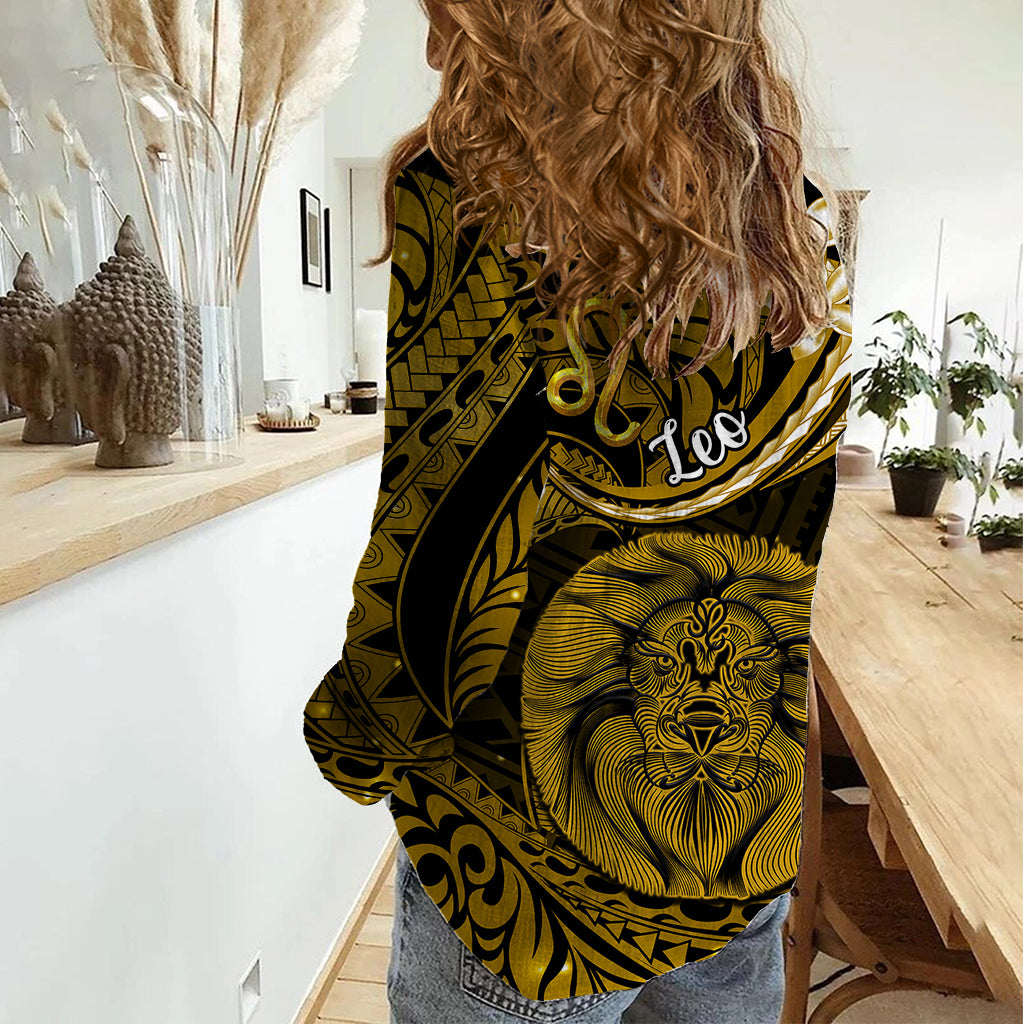 Polynesian Pride Leo Zodiac Women Casual Shirt Astrological Sign Tribal Plumeria Gold Galaxy - Wonder Print Shop