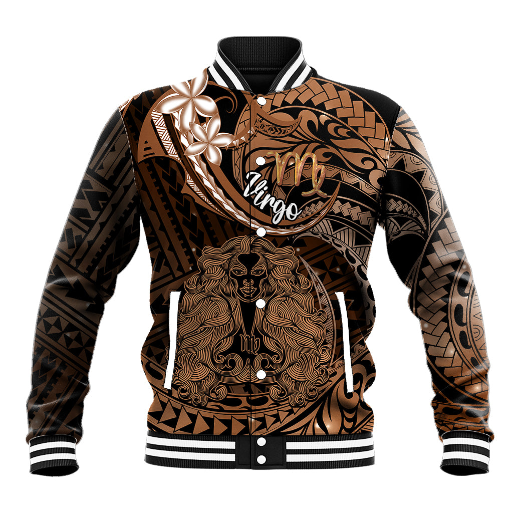 Polynesian Pride Virgo Zodiac Baseball Jacket Astrological Sign Tribal Plumeria Brown Galaxy - Wonder Print Shop