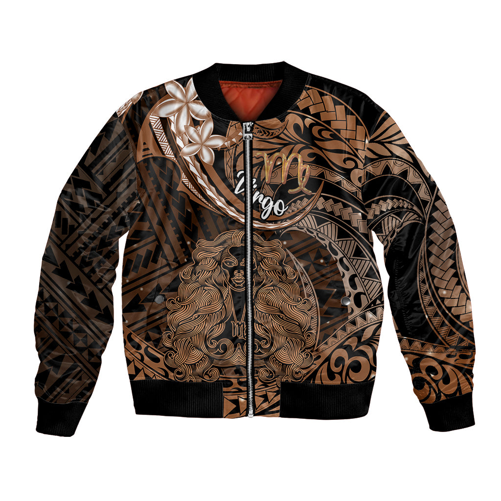 Polynesian Pride Virgo Zodiac Bomber Jacket Astrological Sign Tribal Plumeria Brown Galaxy - Wonder Print Shop