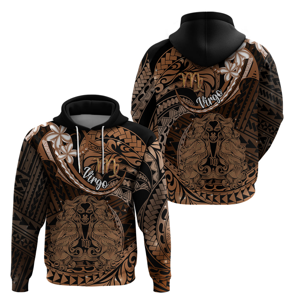 Polynesian Pride Virgo Zodiac Hoodie Astrological Sign Tribal Plumeria Brown Galaxy - Wonder Print Shop