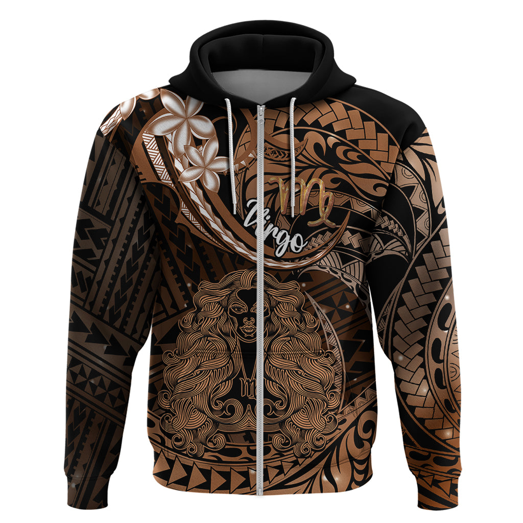 Polynesian Pride Virgo Zodiac Hoodie Astrological Sign Tribal Plumeria Brown Galaxy - Wonder Print Shop