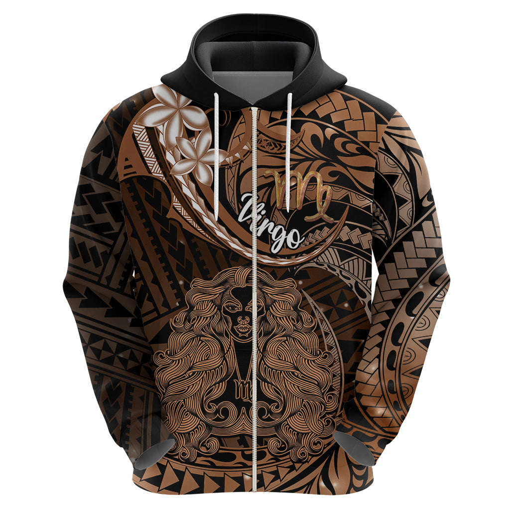 Polynesian Pride Virgo Zodiac Hoodie Astrological Sign Tribal Plumeria Brown Galaxy - Wonder Print Shop
