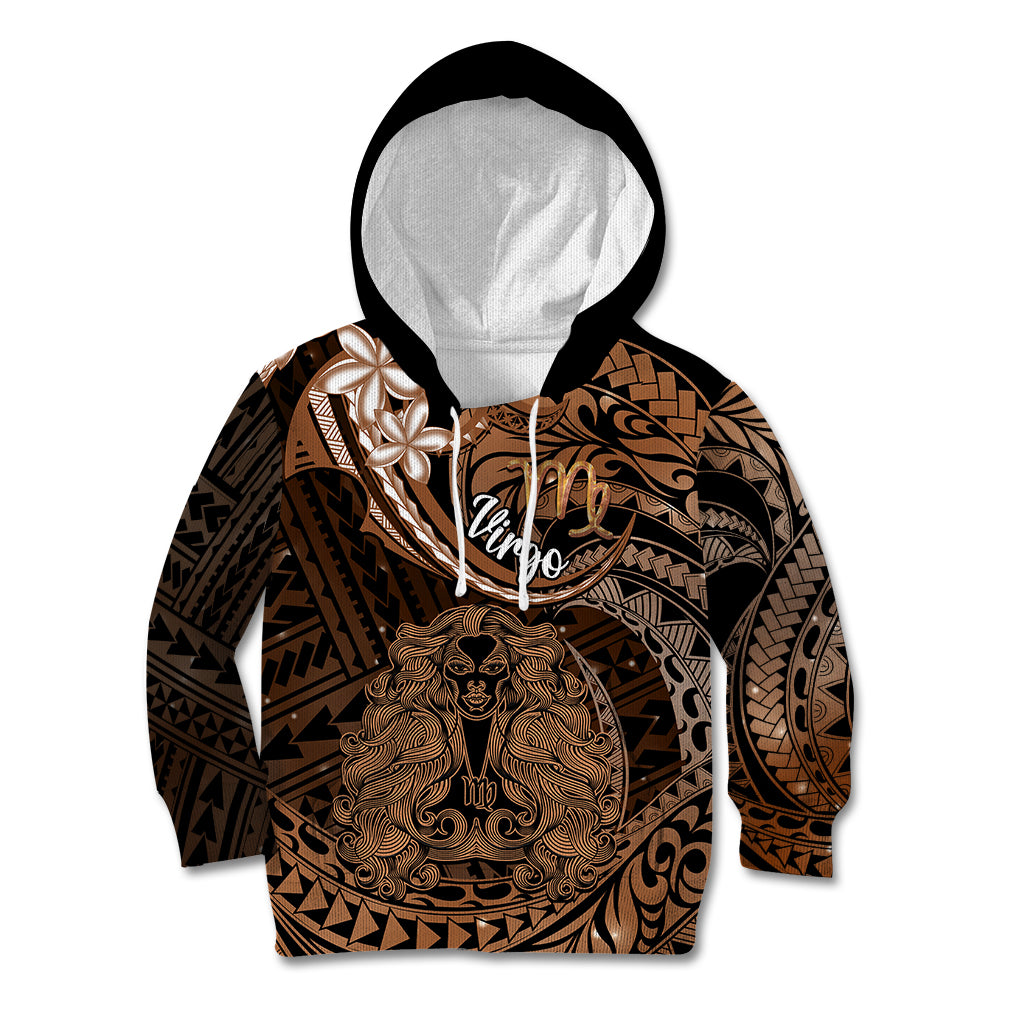 Polynesian Pride Virgo Zodiac Kid Hoodie Astrological Sign Tribal Plumeria Brown Galaxy - Wonder Print Shop