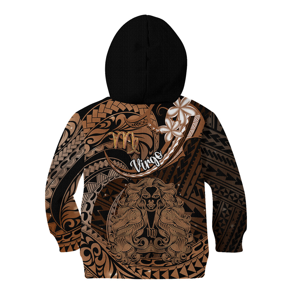 Polynesian Pride Virgo Zodiac Kid Hoodie Astrological Sign Tribal Plumeria Brown Galaxy - Wonder Print Shop