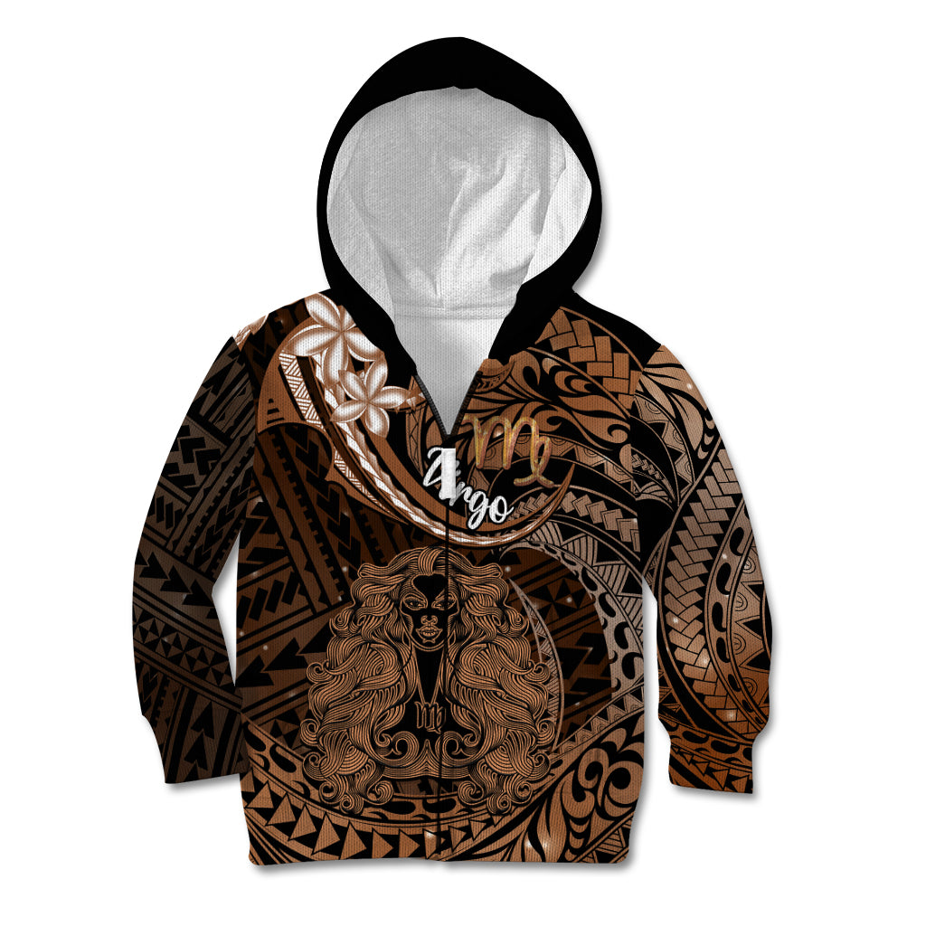 Polynesian Pride Virgo Zodiac Kid Hoodie Astrological Sign Tribal Plumeria Brown Galaxy - Wonder Print Shop