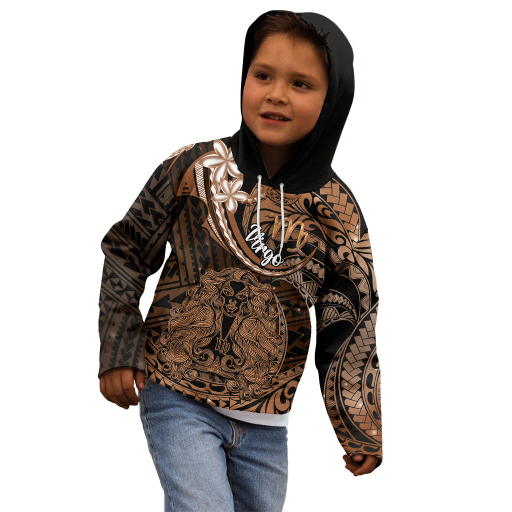 Polynesian Pride Virgo Zodiac Kid Hoodie Astrological Sign Tribal Plumeria Brown Galaxy - Wonder Print Shop
