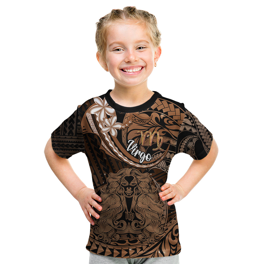 Polynesian Pride Virgo Zodiac Kid T Shirt Astrological Sign Tribal Plumeria Brown Galaxy - Wonder Print Shop