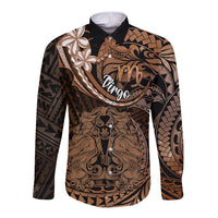 Polynesian Pride Virgo Zodiac Long Sleeve Button Shirt Astrological Sign Tribal Plumeria Brown Galaxy - Wonder Print Shop