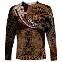 Polynesian Pride Virgo Zodiac Long Sleeve Shirt Astrological Sign Tribal Plumeria Brown Galaxy - Wonder Print Shop