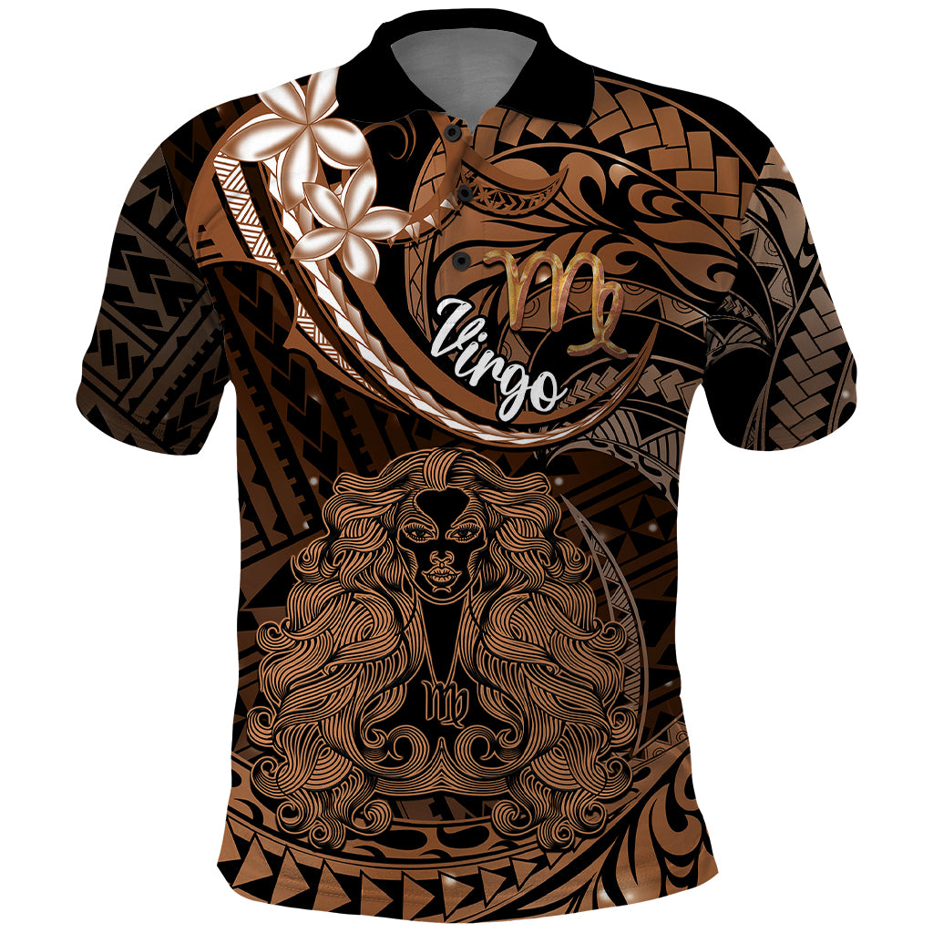 Polynesian Pride Virgo Zodiac Polo Shirt Astrological Sign Tribal Plumeria Brown Galaxy - Wonder Print Shop