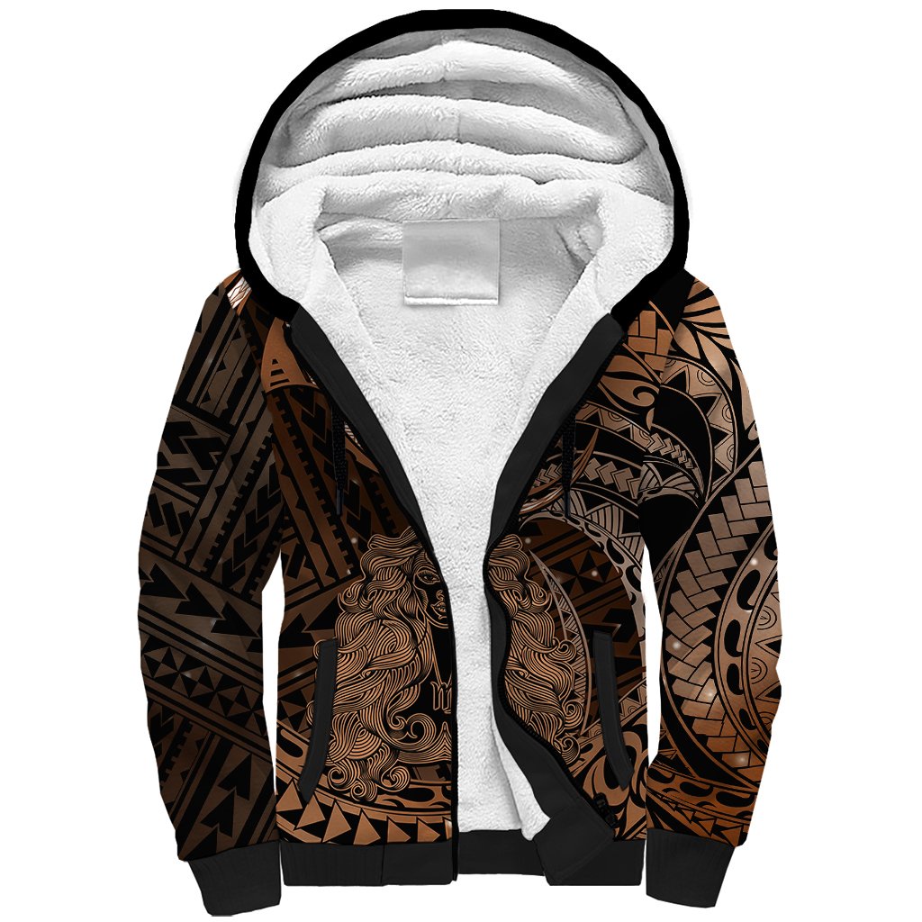 Polynesian Pride Virgo Zodiac Sherpa Hoodie Astrological Sign Tribal Plumeria Brown Galaxy - Wonder Print Shop