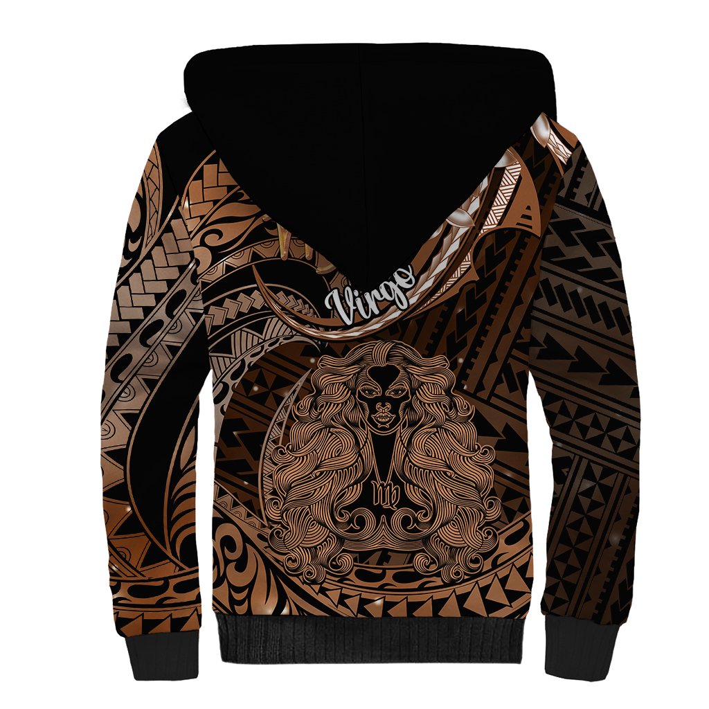 Polynesian Pride Virgo Zodiac Sherpa Hoodie Astrological Sign Tribal Plumeria Brown Galaxy - Wonder Print Shop