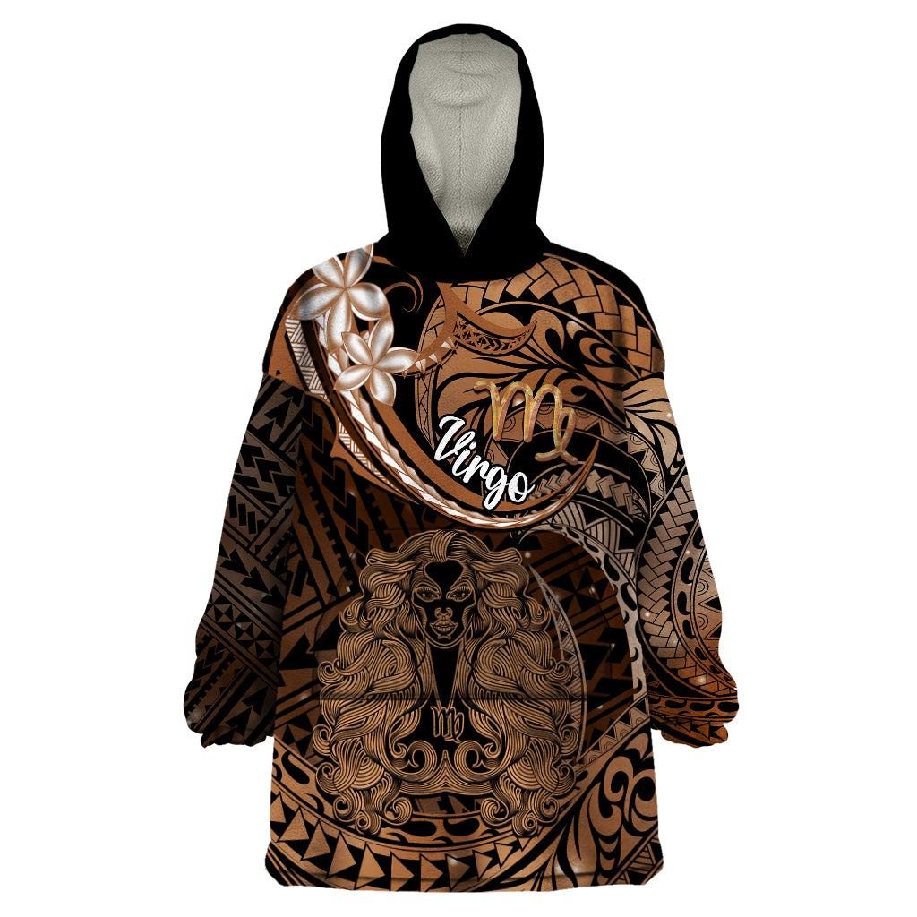 Polynesian Pride Virgo Zodiac Wearable Blanket Hoodie Astrological Sign Tribal Plumeria Brown Galaxy - Wonder Print Shop
