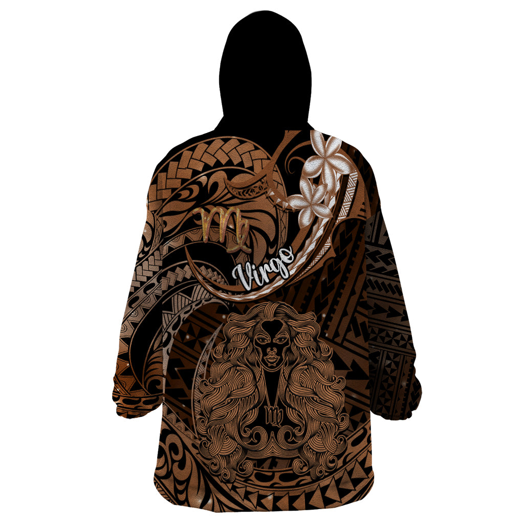 Polynesian Pride Virgo Zodiac Wearable Blanket Hoodie Astrological Sign Tribal Plumeria Brown Galaxy - Wonder Print Shop