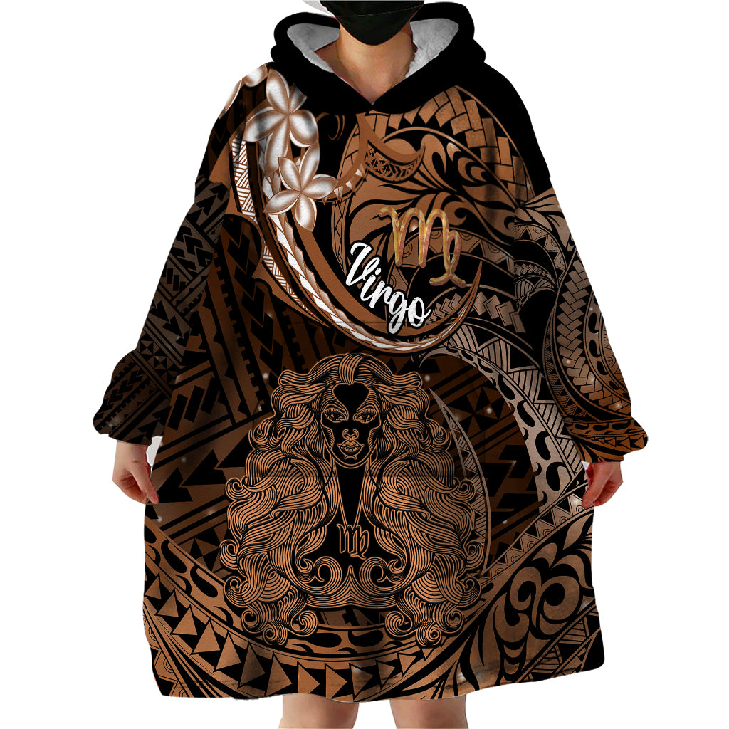 Polynesian Pride Virgo Zodiac Wearable Blanket Hoodie Astrological Sign Tribal Plumeria Brown Galaxy - Wonder Print Shop