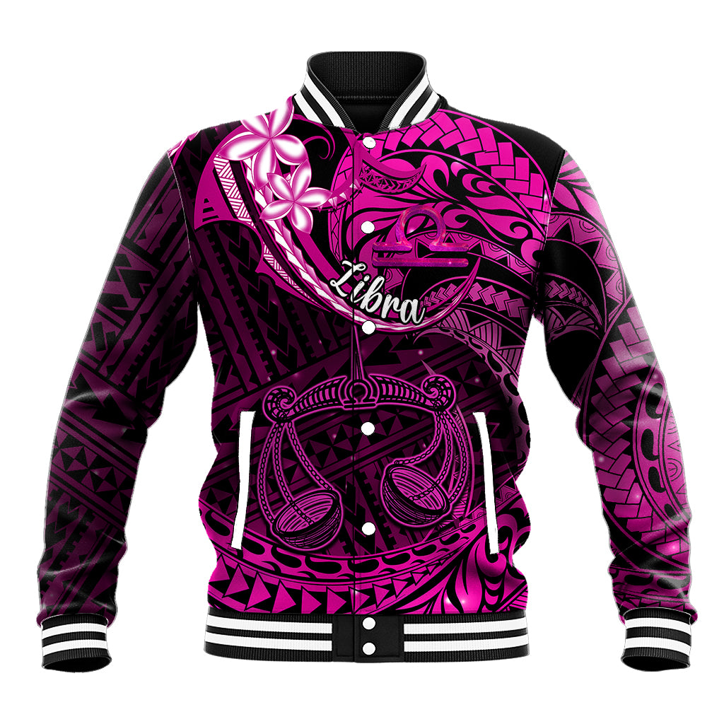 Polynesian Pride Libra Zodiac Baseball Jacket Astrological Sign Tribal Plumeria Pink Galaxy - Wonder Print Shop