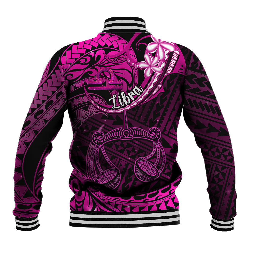 Polynesian Pride Libra Zodiac Baseball Jacket Astrological Sign Tribal Plumeria Pink Galaxy - Wonder Print Shop
