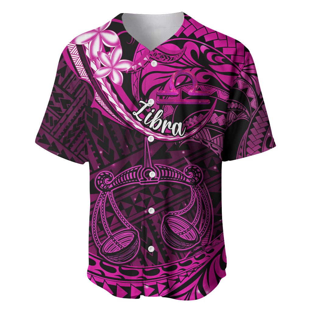 Polynesian Pride Libra Zodiac Baseball Jersey Astrological Sign Tribal Plumeria Pink Galaxy - Wonder Print Shop