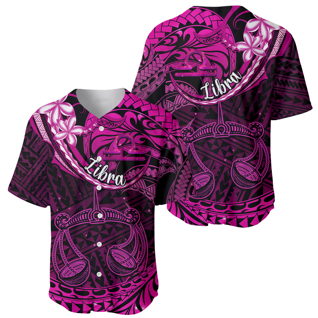 Polynesian Pride Libra Zodiac Baseball Jersey Astrological Sign Tribal Plumeria Pink Galaxy - Wonder Print Shop