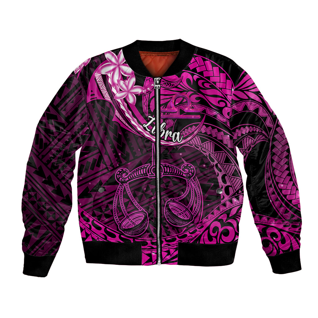 Polynesian Pride Libra Zodiac Bomber Jacket Astrological Sign Tribal Plumeria Pink Galaxy - Wonder Print Shop