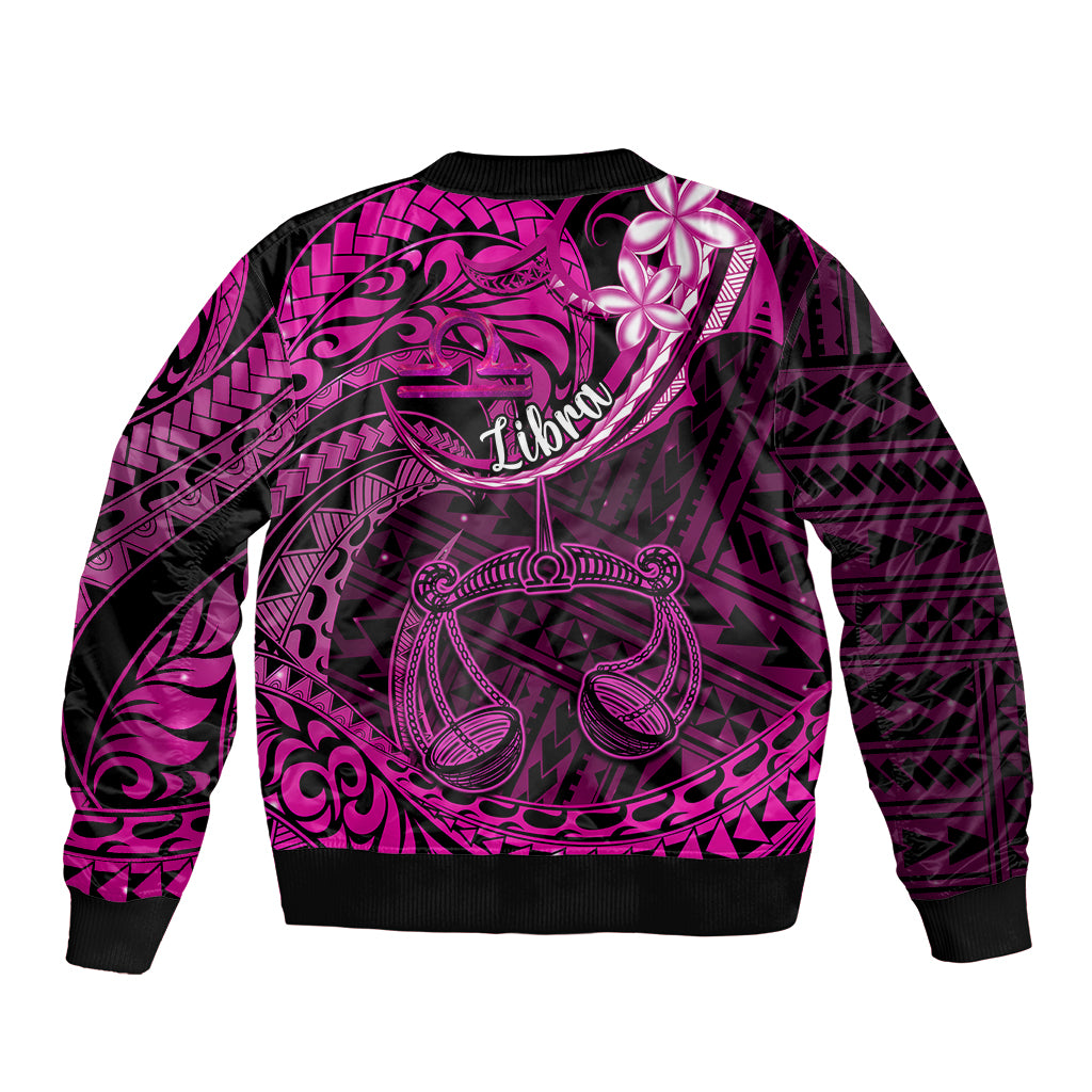 Polynesian Pride Libra Zodiac Bomber Jacket Astrological Sign Tribal Plumeria Pink Galaxy - Wonder Print Shop