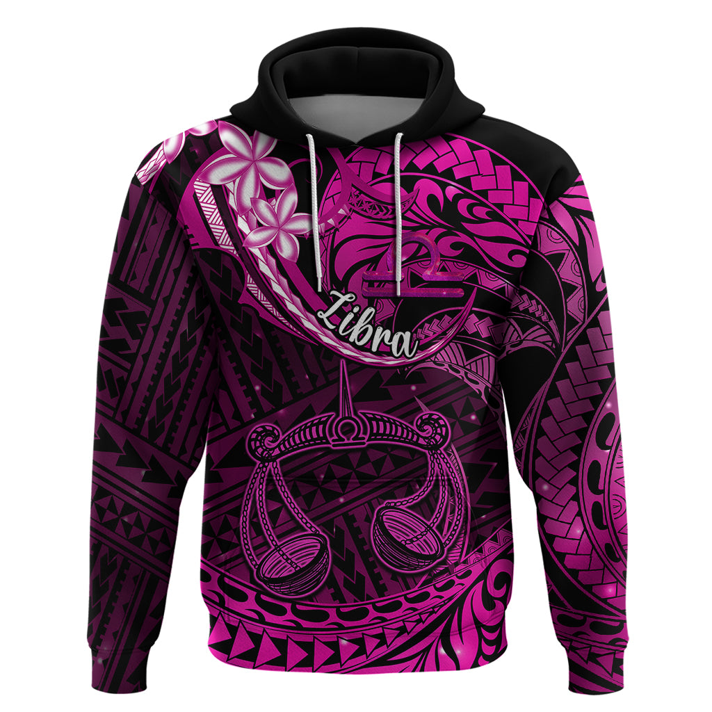 Polynesian Pride Libra Zodiac Hoodie Astrological Sign Tribal Plumeria Pink Galaxy - Wonder Print Shop