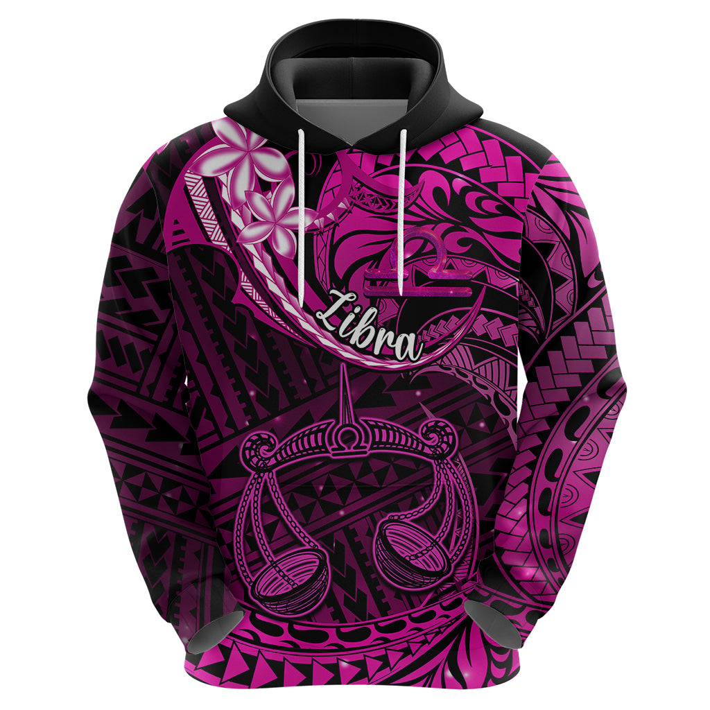 Polynesian Pride Libra Zodiac Hoodie Astrological Sign Tribal Plumeria Pink Galaxy - Wonder Print Shop