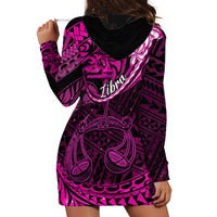 Polynesian Pride Libra Zodiac Hoodie Dress Astrological Sign Tribal Plumeria Pink Galaxy - Wonder Print Shop