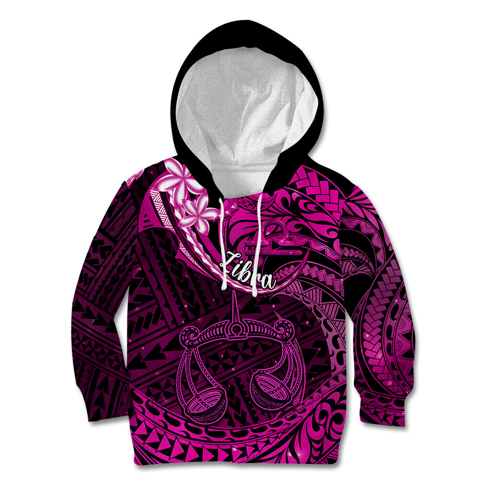 Polynesian Pride Libra Zodiac Kid Hoodie Astrological Sign Tribal Plumeria Pink Galaxy - Wonder Print Shop