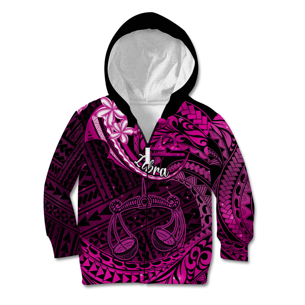 Polynesian Pride Libra Zodiac Kid Hoodie Astrological Sign Tribal Plumeria Pink Galaxy - Wonder Print Shop