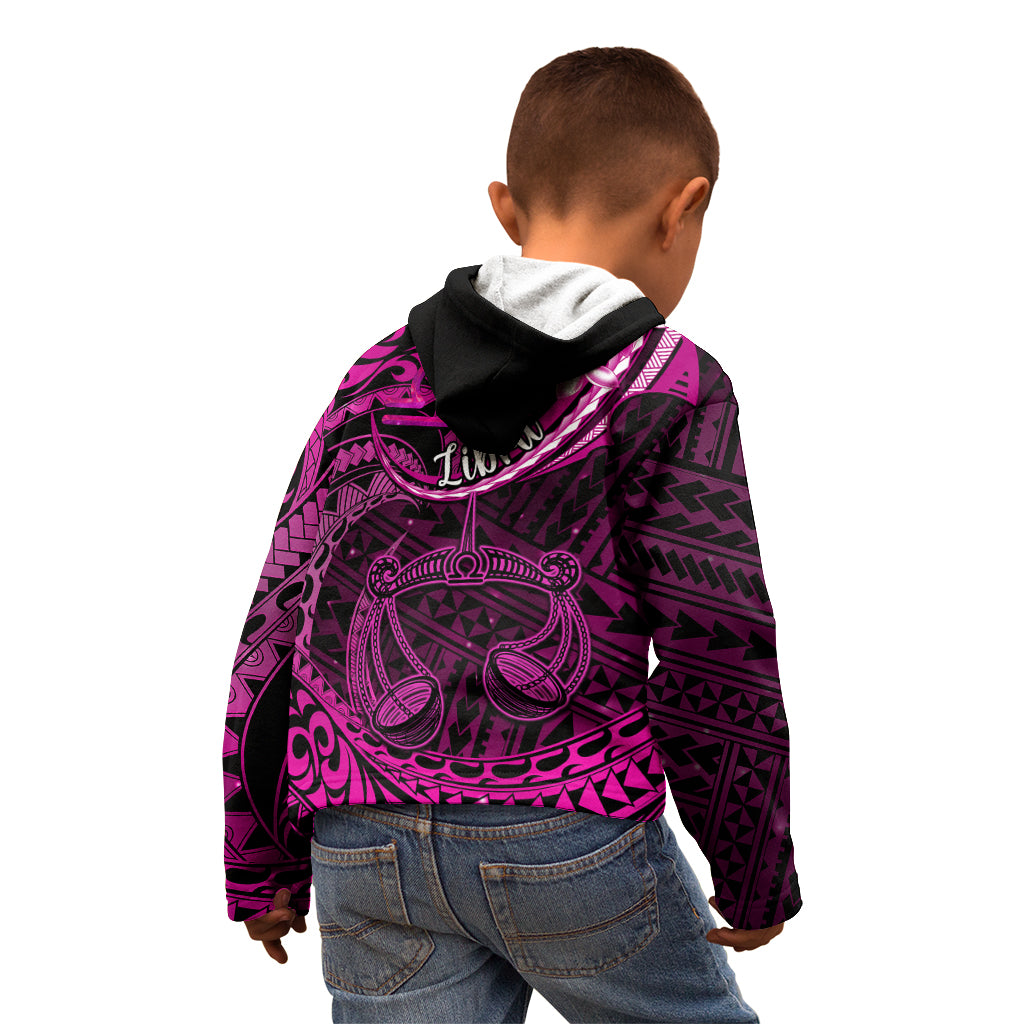 Polynesian Pride Libra Zodiac Kid Hoodie Astrological Sign Tribal Plumeria Pink Galaxy - Wonder Print Shop