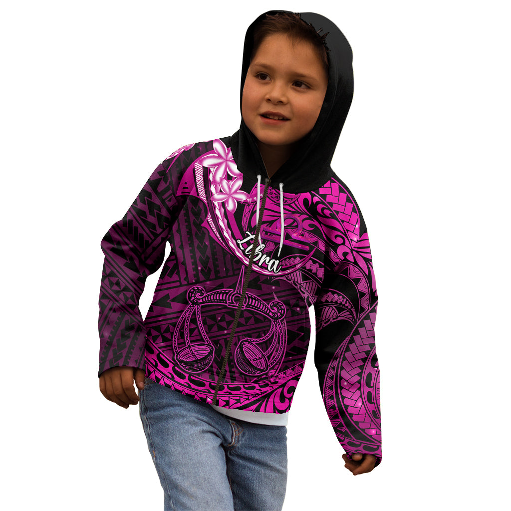 Polynesian Pride Libra Zodiac Kid Hoodie Astrological Sign Tribal Plumeria Pink Galaxy - Wonder Print Shop