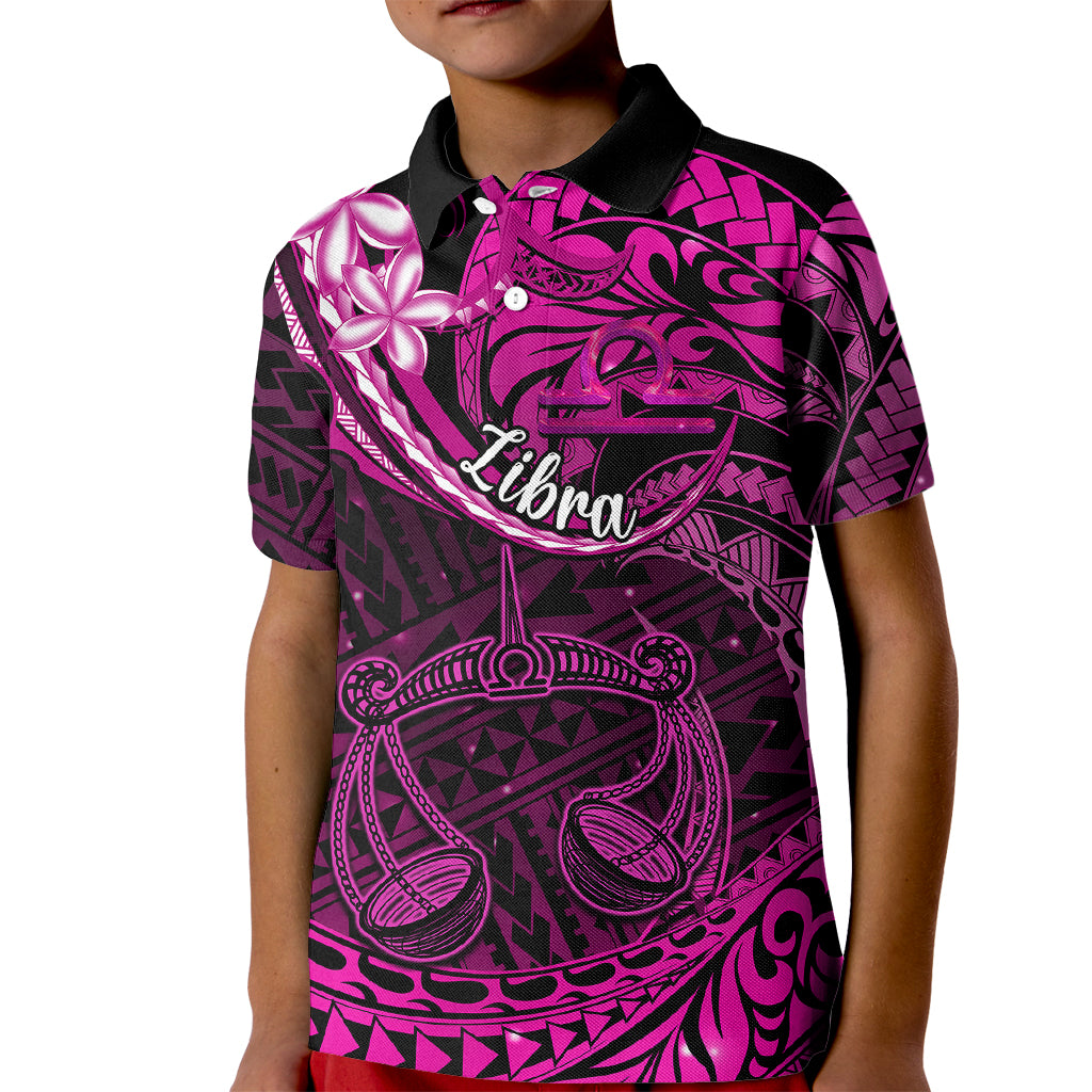 Polynesian Pride Libra Zodiac Kid Polo Shirt Astrological Sign Tribal Plumeria Pink Galaxy - Wonder Print Shop