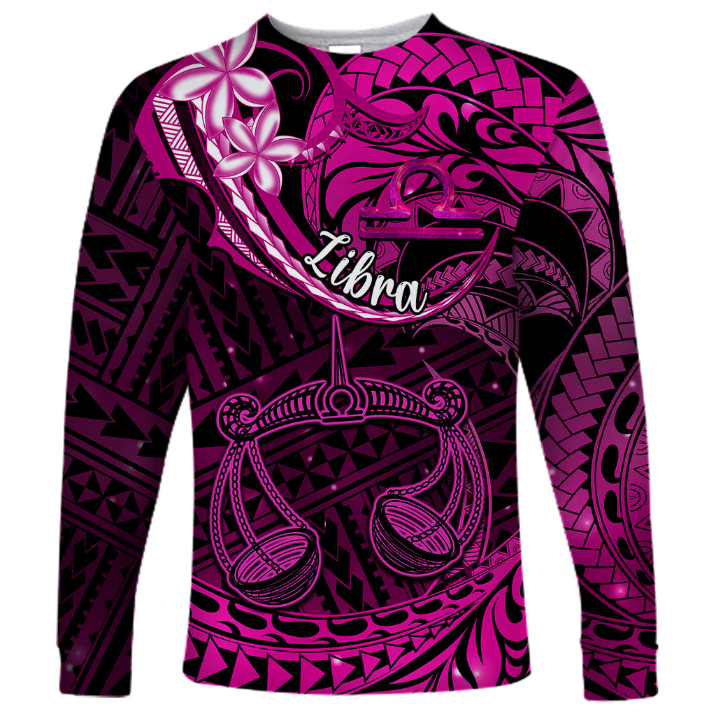 Polynesian Pride Libra Zodiac Long Sleeve Shirt Astrological Sign Tribal Plumeria Pink Galaxy - Wonder Print Shop