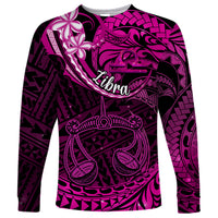 Polynesian Pride Libra Zodiac Long Sleeve Shirt Astrological Sign Tribal Plumeria Pink Galaxy - Wonder Print Shop