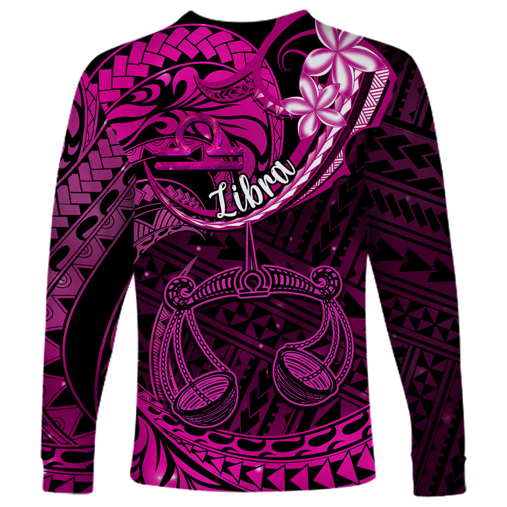 Polynesian Pride Libra Zodiac Long Sleeve Shirt Astrological Sign Tribal Plumeria Pink Galaxy - Wonder Print Shop