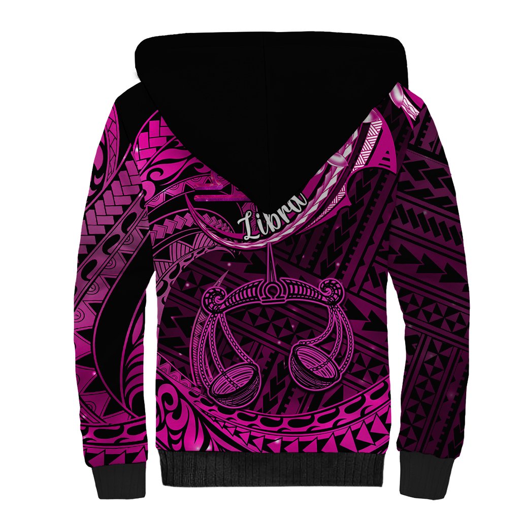 Polynesian Pride Libra Zodiac Sherpa Hoodie Astrological Sign Tribal Plumeria Pink Galaxy - Wonder Print Shop