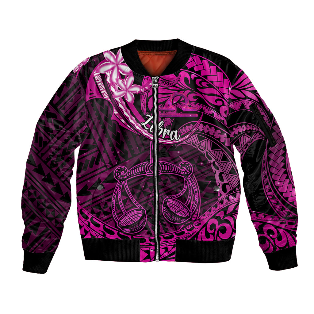 Polynesian Pride Libra Zodiac Sleeve Zip Bomber Jacket Astrological Sign Tribal Plumeria Pink Galaxy - Wonder Print Shop